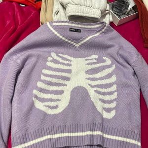 Purple long sleeve skeleton  knit sweater